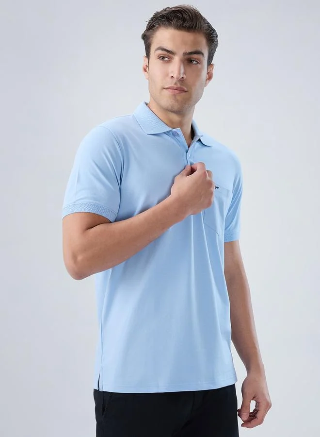Park Avenue Blue Men Blue Slim Fit Solid Polo T-Shirt for Men | Best Price UAE