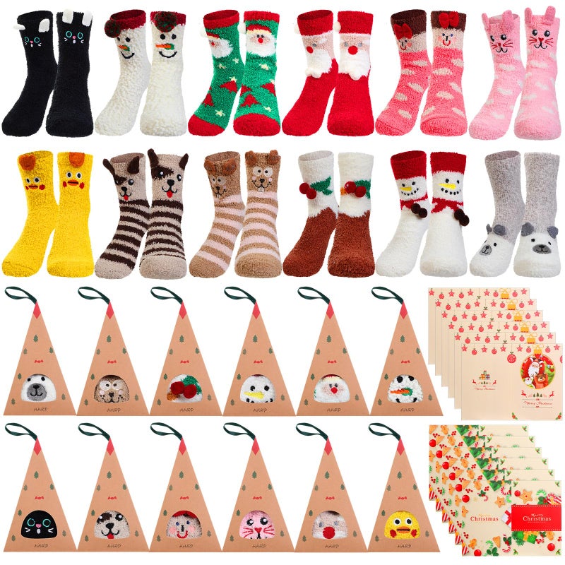 Foaincore 12 Pairs Christmas Fuzzy Socks Bulk in Gift Box Women Cozy Animal Soft Fluffy Slipper Sock Winter Xmas Holiday Gift - Image 2
