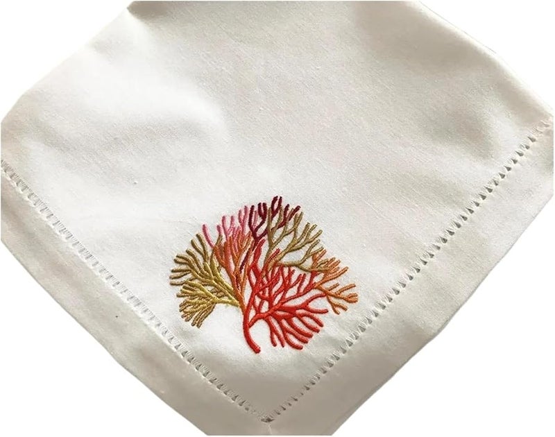 Multicolor Embroidered Linen Napkins 4pc Set Hemstitch Placemat Table Decoration - Image 2