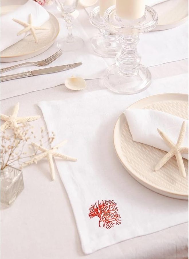 Multicolor Embroidered Linen Napkins 4pc Set Hemstitch Placemat Table Decoration - Image 4