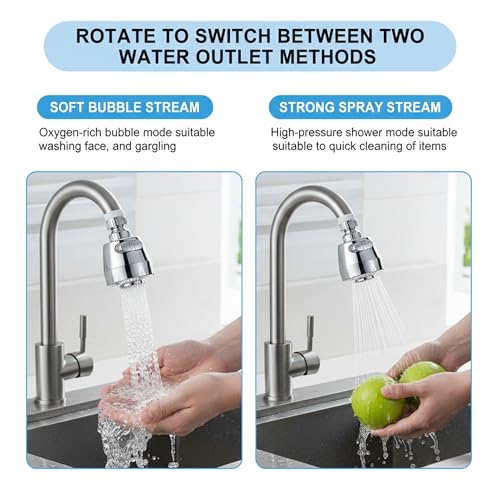 HEXONIQ® 360° Swivel Sink Faucet Extended Bubbler Tap Aerator Water Saving Filter Spray Adjuster Nozzle Head for Bathroom Kitchen, ABS Material, 7.5 x 5 cm - Image 4