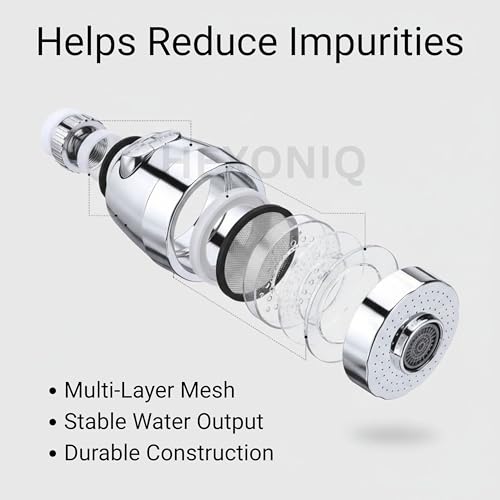 HEXONIQ® 360° Swivel Sink Faucet Extended Bubbler Tap Aerator Water Saving Filter Spray Adjuster Nozzle Head for Bathroom Kitchen, ABS Material, 7.5 x 5 cm - Image 5