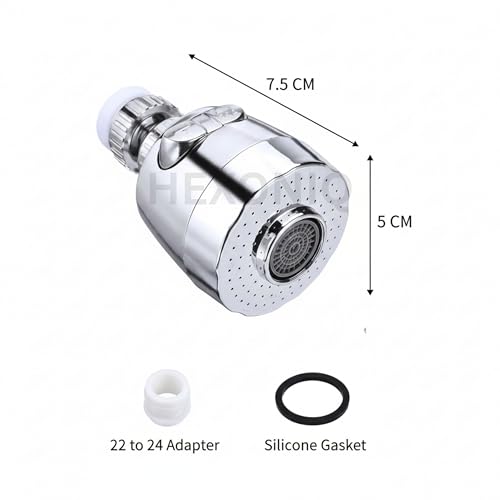 HEXONIQ® 360° Swivel Sink Faucet Extended Bubbler Tap Aerator Water Saving Filter Spray Adjuster Nozzle Head for Bathroom Kitchen, ABS Material, 7.5 x 5 cm - Image 2
