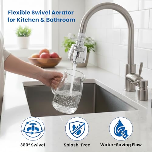 HEXONIQ® 360° Swivel Sink Faucet Extended Bubbler Tap Aerator Water Saving Filter Spray Adjuster Nozzle Head for Bathroom Kitchen, ABS Material, 7.5 x 5 cm - Image 3