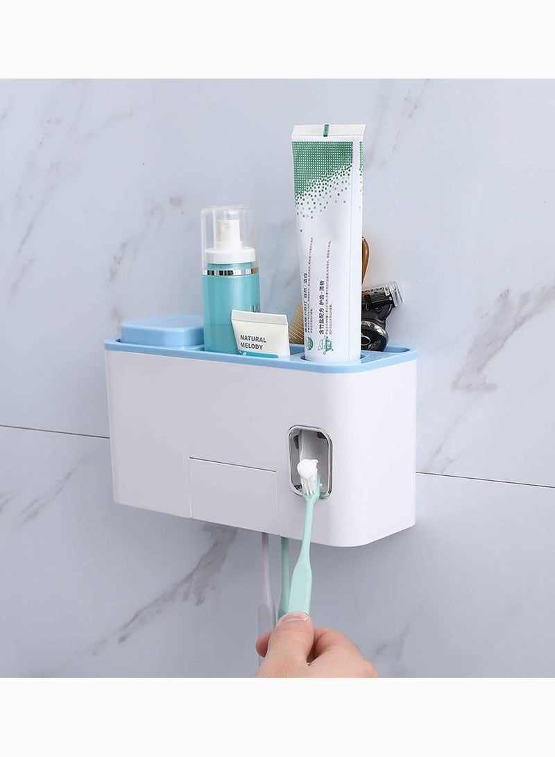 Wall Mounted Toothbrush Holder for Bathroom, SYOSI Shower Electric Holderkids, Automatic Toothpaste Dispenser (Blue) - Image 2