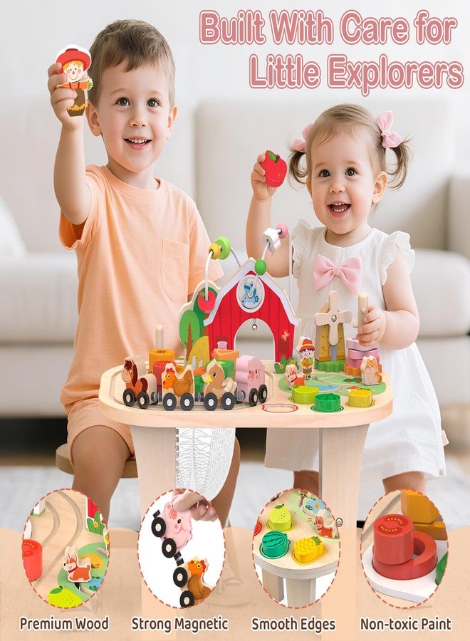 Rmischolar Kids Wooden Farm Activity Table for 1 2 3 Years Old, Montessori Learning Toy with Bead Maze, Shape Sorter & Animal Train, Sensory Development Toy for Toddlers, Educational Gift for Baby Boys Girls 1+ - Image 4