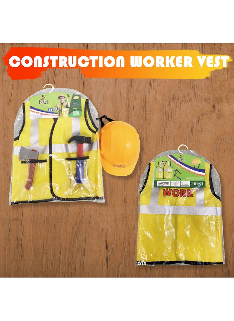 Kidwala construction worker costume dress up set safety vest & yellow helmet  construction worker outfit with realistic tool accessories hammer & screw worker tools educational costume for boys - Image 2