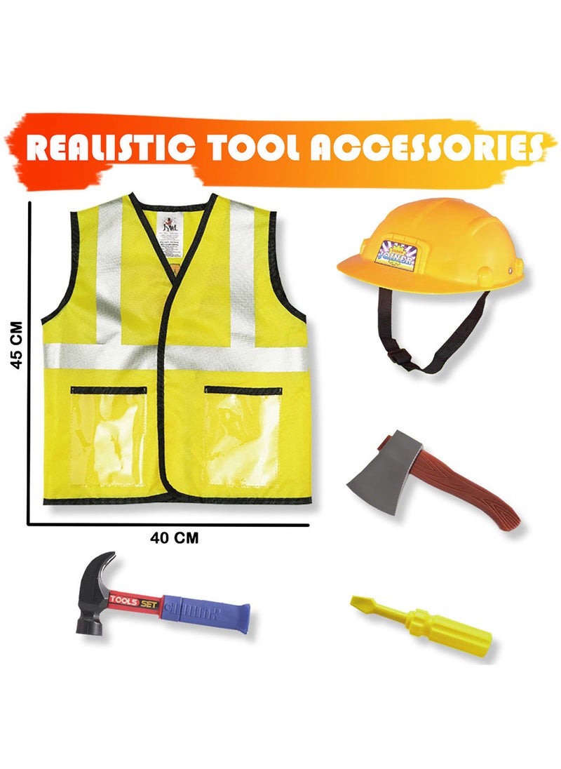 Kidwala construction worker costume dress up set safety vest & yellow helmet  construction worker outfit with realistic tool accessories hammer & screw worker tools educational costume for boys - Image 4