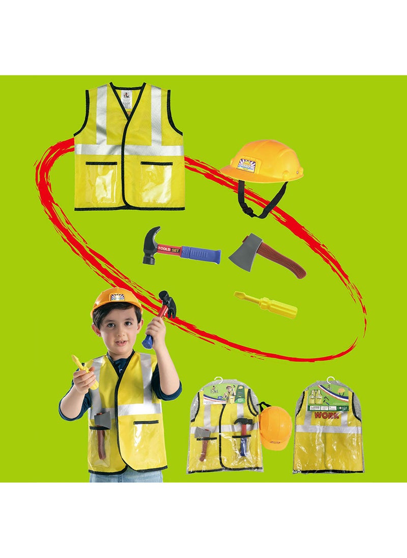 Kidwala construction worker costume dress up set safety vest & yellow helmet  construction worker outfit with realistic tool accessories hammer & screw worker tools educational costume for boys - Image 5
