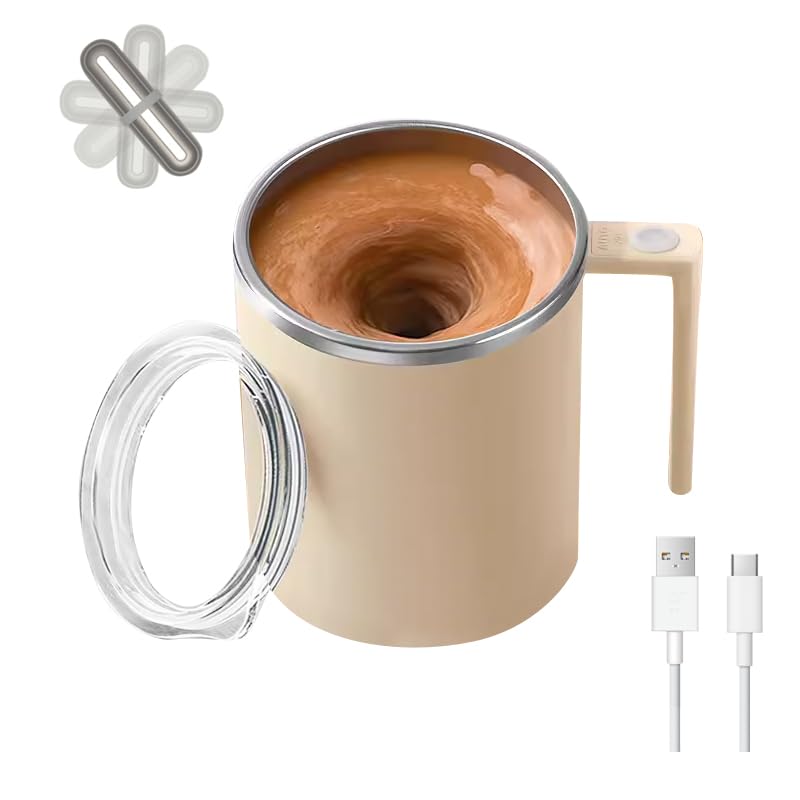 Electric Mixing MugElectric Stirring Coffee MugCoffee thermos Coffee MugsSuitable for Coffee Milk Cocoa and Other Beverages Cream White