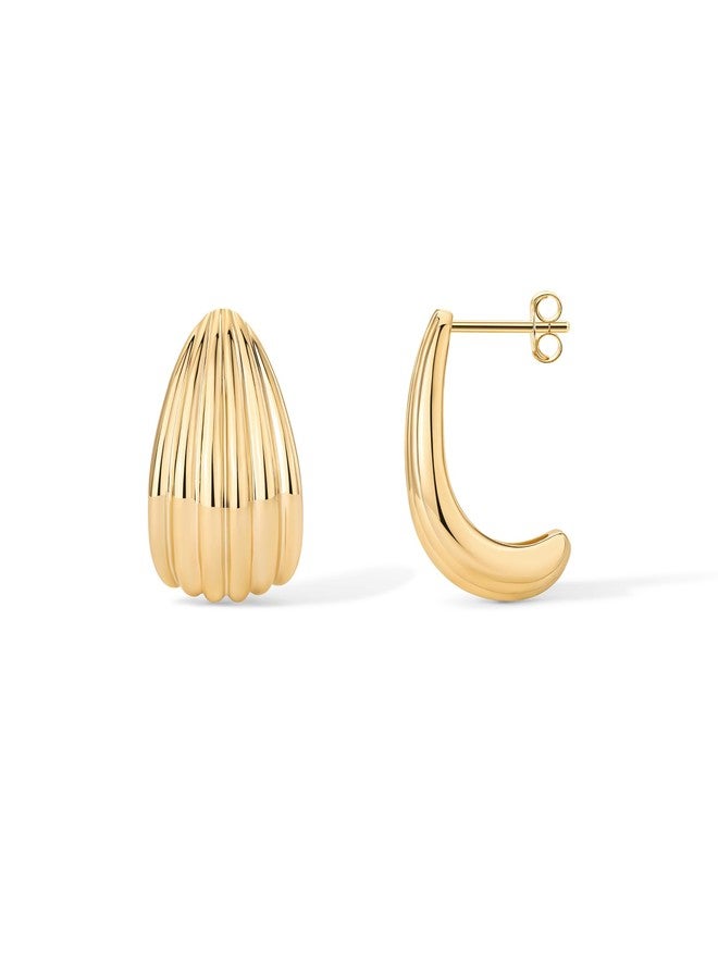 بافوا أقراط متدلية بتصميم صدفة بحرية كبيرة مطلية بالذهب الأصفر عيار 14 قيراطًا من بافوي للنساء | زوج من الأقراط الذهبية المميزة - Image 1