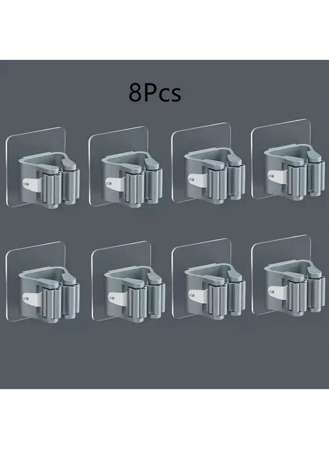 رمادي 8 قطع ممسحة جدار حديثة حامل فرشاة مرحاض بدون حفر لاصق قوي موفر للمساحة منظف الحمام - Image 1
