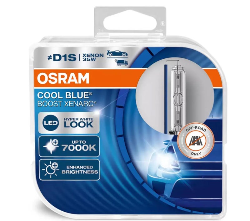 OSRAM XENARC® Cool Blue Boost, D1S, HID Headlamp, Xenon Headlight Lamps, 7000K, 66140Cbb-Hcb, Hyper Blue Light, 85V, 35W, off-road-Only, Duo Box (2 lamps) - Image 1