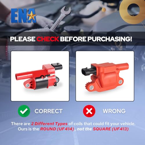 ENA 8 Red Ignition Coil with Spark Plug and Red Wire Set Compatible with Cadillac Chevrolet CTS Escalade Express Suburban Savanna Colorado Avalanche Canyon Allure Impala Corvette Silverado Tahoe - Image 3
