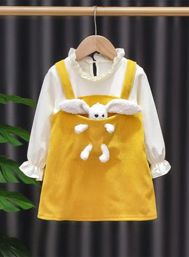 يونيكي Yellow A-Line Crew Neck Solid Dress