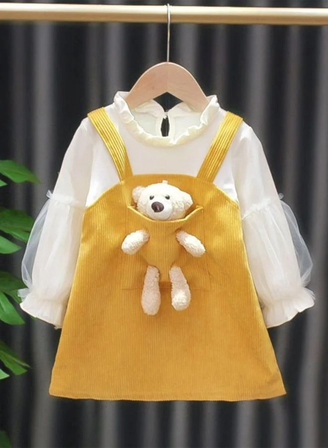 YUNIQEE Corduroy Bear Accent Dress