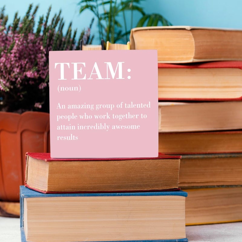 HTBIG Inspirational Team Noun Office Decor Desk Decor Wooden Box Sign Rustic Pink Wood Block Plaque Box Sign for Home Office Desk Shelf Table Decoration Coworker Gift Team Definition Teamwork Sign - Image 5