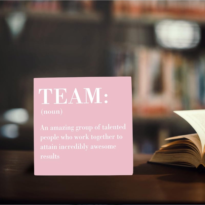 HTBIG Inspirational Team Noun Office Decor Desk Decor Wooden Box Sign Rustic Pink Wood Block Plaque Box Sign for Home Office Desk Shelf Table Decoration Coworker Gift Team Definition Teamwork Sign - Image 4