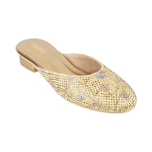 Metro Women Antic Gold Ethnicwear Mules UK/5 EU/38 (35-937) - Image 3