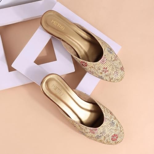 Metro Women Antic Gold Ethnicwear Mules UK/5 EU/38 (35-937) - Image 2