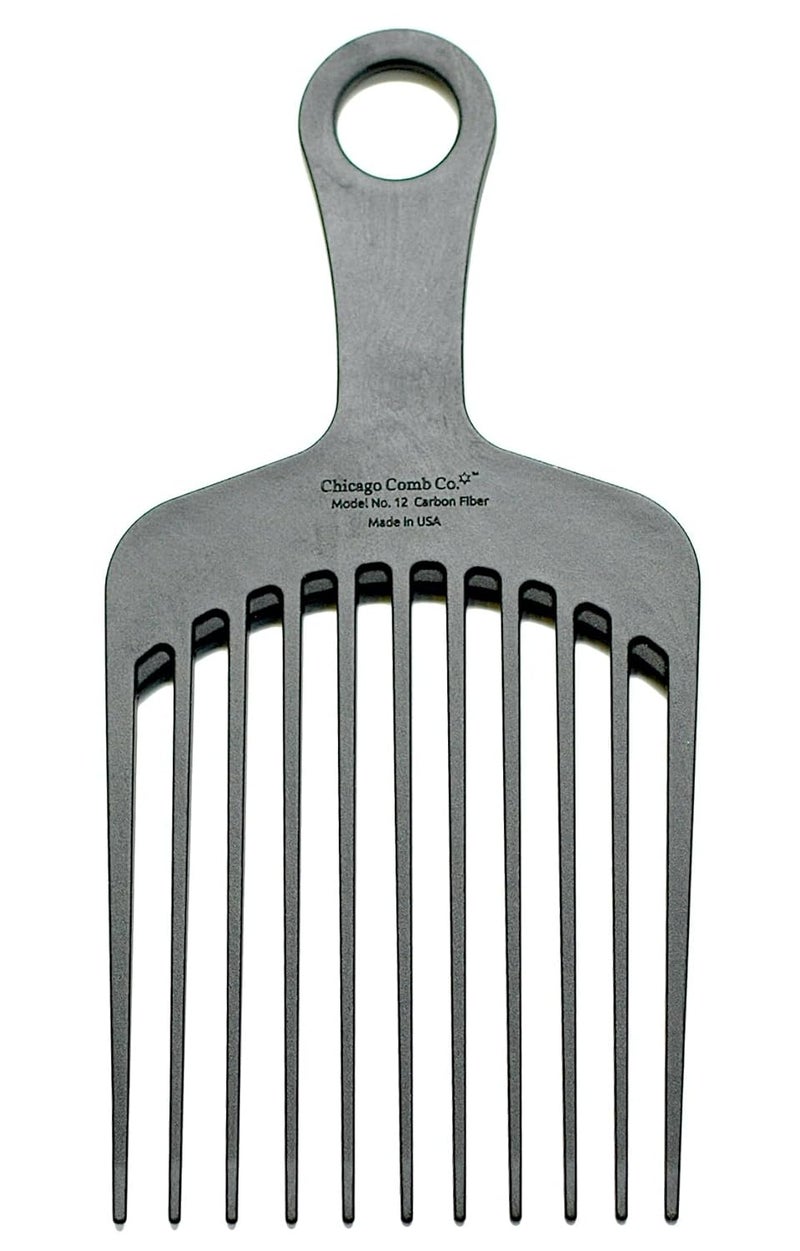 Chicago Comb Model 12 Carbon Fiber XL WideTooth Pick AntiStatic 75 Inches 19 cm Made in USA Large Detangling and Styling Pick