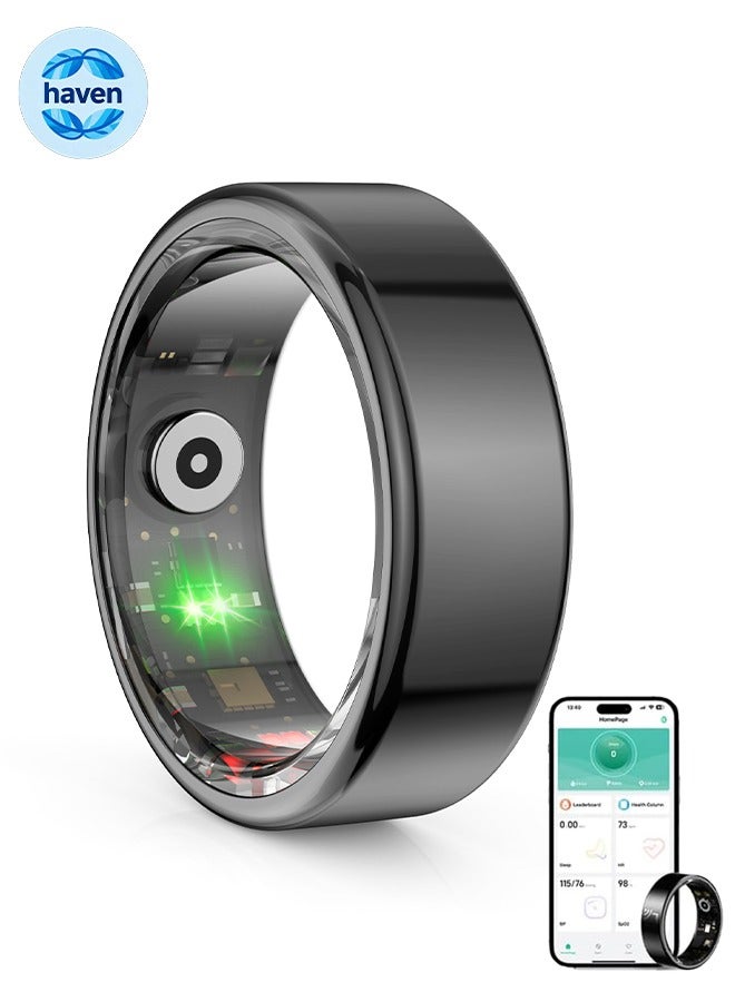 HAVEN Smart Ring Fitness Tracker, Health Heart Rate Ring with Sleep Monitor and Blood Oxygen Tracking, Step Tracker, Health Rings for Women & Men, IP68 Waterproof Fitness Tracker, Size 10 - Black