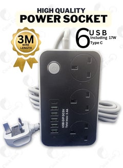 High Quality Ultimate Power Socket 3 AC Outlets l 5 USB Ports l 1 Type-C Port l 2500W With Overload Protection & 3 Meter Extension Cord Length