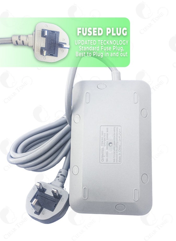 Generic - High Quality Ultimate Power Socket 3 AC Outlets l 5 USB Ports l 1 Type-C Port l 2500W With Overload Protection & 3 Meter Extension Cord Length - Image 1