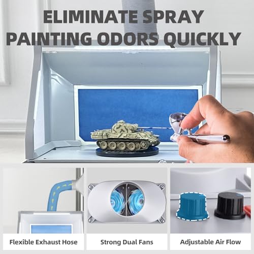 OPHIR Airbrush Spray Booth, Double Fans Paint Spray Booth with 3 Led Lights, Mini Photo Booth with White Photography Paper, 10xColoring Clips, 30xSpeed Shape Vinyl Car for Hobby, Model, Craft Painting - Image 2
