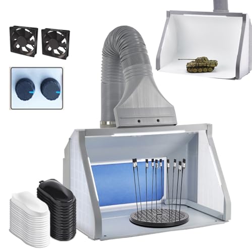 OPHIR Airbrush Spray Booth, Double Fans Paint Spray Booth with 3 Led Lights, Mini Photo Booth with White Photography Paper, 10xColoring Clips, 30xSpeed Shape Vinyl Car for Hobby, Model, Craft Painting - Image 1