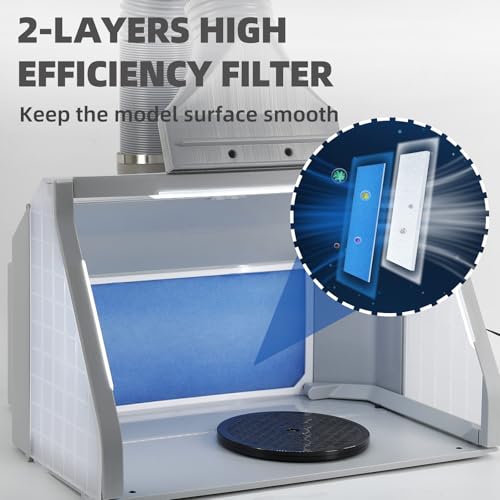 OPHIR Airbrush Spray Booth, Double Fans Paint Spray Booth with 3 Led Lights, Mini Photo Booth with White Photography Paper, 10xColoring Clips, 30xSpeed Shape Vinyl Car for Hobby, Model, Craft Painting - Image 3