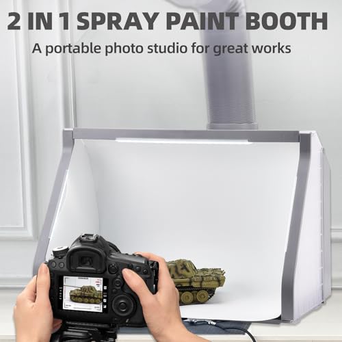 OPHIR Airbrush Spray Booth, Double Fans Paint Spray Booth with 3 Led Lights, Mini Photo Booth with White Photography Paper, 10xColoring Clips, 30xSpeed Shape Vinyl Car for Hobby, Model, Craft Painting - Image 4