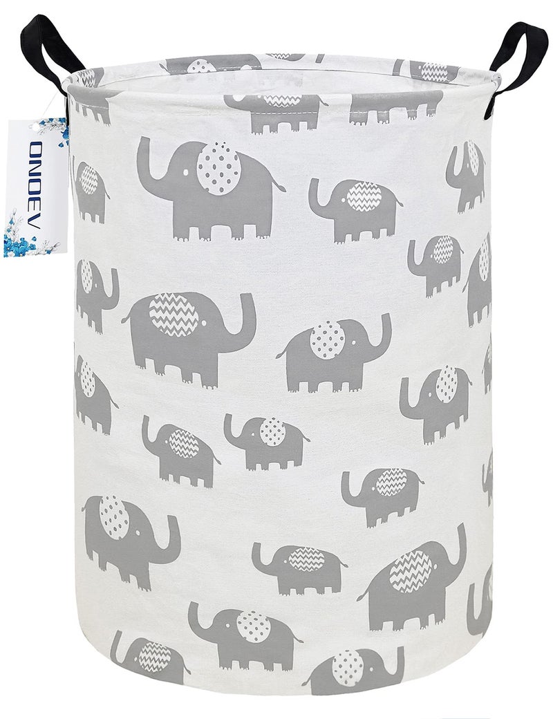ONOEV Round waterproof laundry basket gift basketsuitable for childrens room and toy storage Grey Elephant