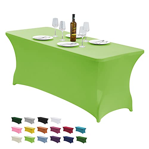 CWK 6FT Stretch Spandex Table Cover for Rectangular Fitted Folding Tables Wrinkle Resistant Elastic Stretchable Patio Tablecloth Protector for Party Banquet Wedding and Events Light Green