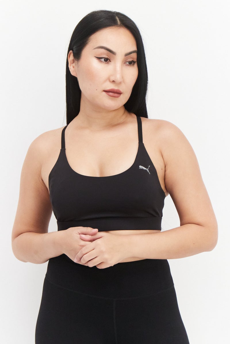 PUMA Women Brand Logo Strappy Padded Sports Bra, Black - Image 1
