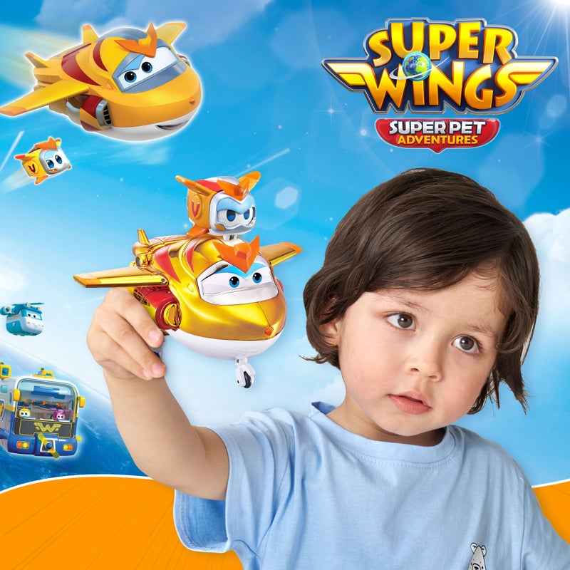 Super Wings 5 Transforming 2Pack Supercharged Golden Boy Super Pet with Light Effect Season 7 Airplane to Robot Transformable Toys Preschool Birthday Gifts for Kids 3 - Image 5