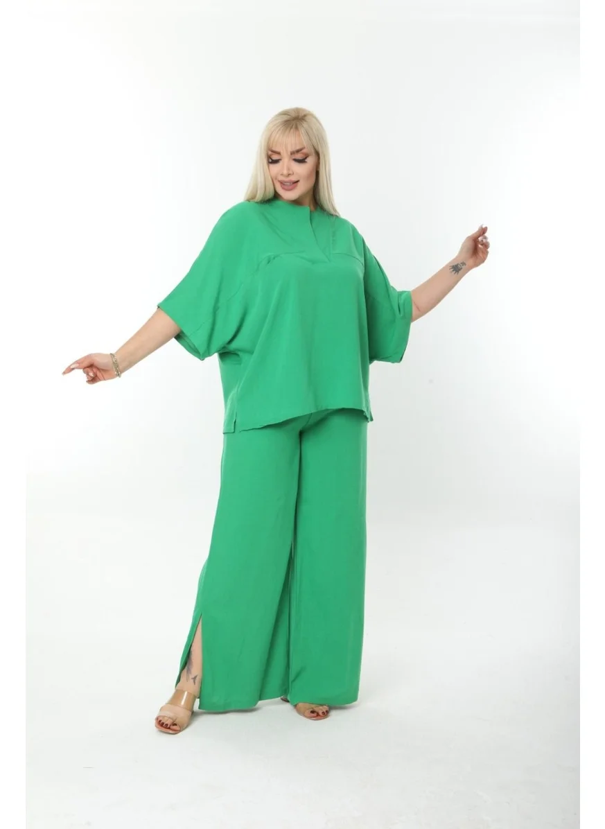 Escbutik Large Size Side Slit Comfortable Two-piece Suit with Trousers Stylish Bottom-Top Suit