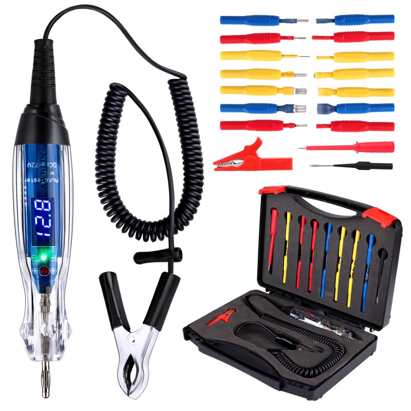 AWBLIN Test Light Probe Kit, 3-72V DC LED Digital Automotive Circuit Tester with Voltmeter, 18 Pieces Multi Function Auto Fuse Voltage Tester Electric Probe Test Kit - Image 1