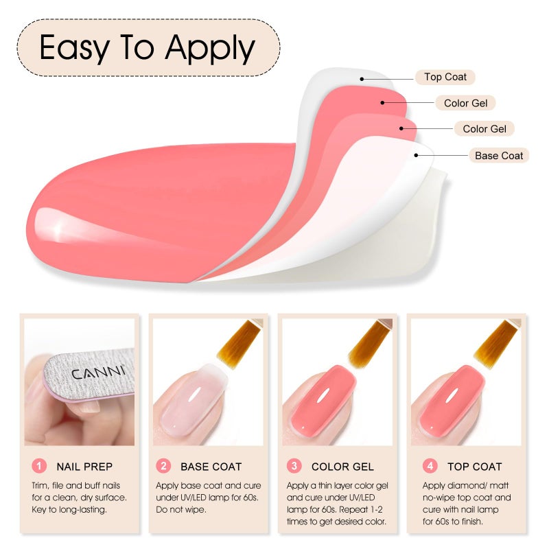 CANNI Pink Gel Nail Polish â€“ 1pc 9ML Hot Grapefruit Pink Color, Soak Off UV LED Gel, High Gloss for French Manicure, DIY Nail Art & Salon Use - Image 5