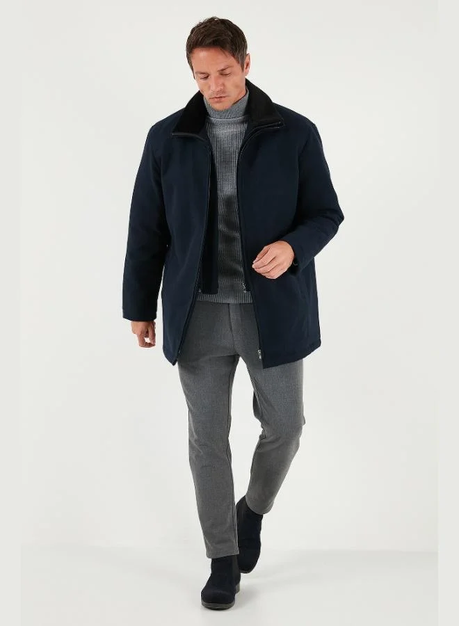 بوراتي معطف رجالي كشمير مبطن بياقة فرو قابلة للإزالة بقصة ضيقة من بوراتي