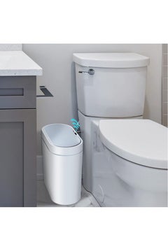 Generic Bathroom Trash Can 8L Waterproof Motion Sensor Small Bathroom Trash Can with Lid Slim Plastic Narrow Bedroom Garbage Can 