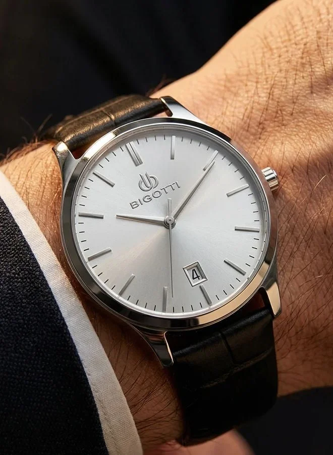 BIGOTTI Bigotti - Quotidiano Men Watch | Genuine LeatherBrass Case | Analog | Round Dial | Mineral Glass | Japanese Quartz | Water Resistant 50 Meters