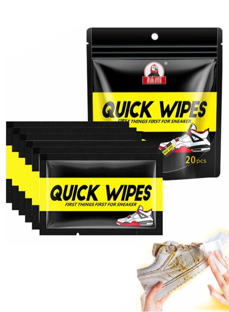 Bincoo 20 Pack Quick Wipes，Shoe Sneaker Wipes Cleaner，Shoe Cleaning Wipe, Disposable Travel Portable Removes Dirt, Stains, Natural（Individually Wrapped） - Image 1