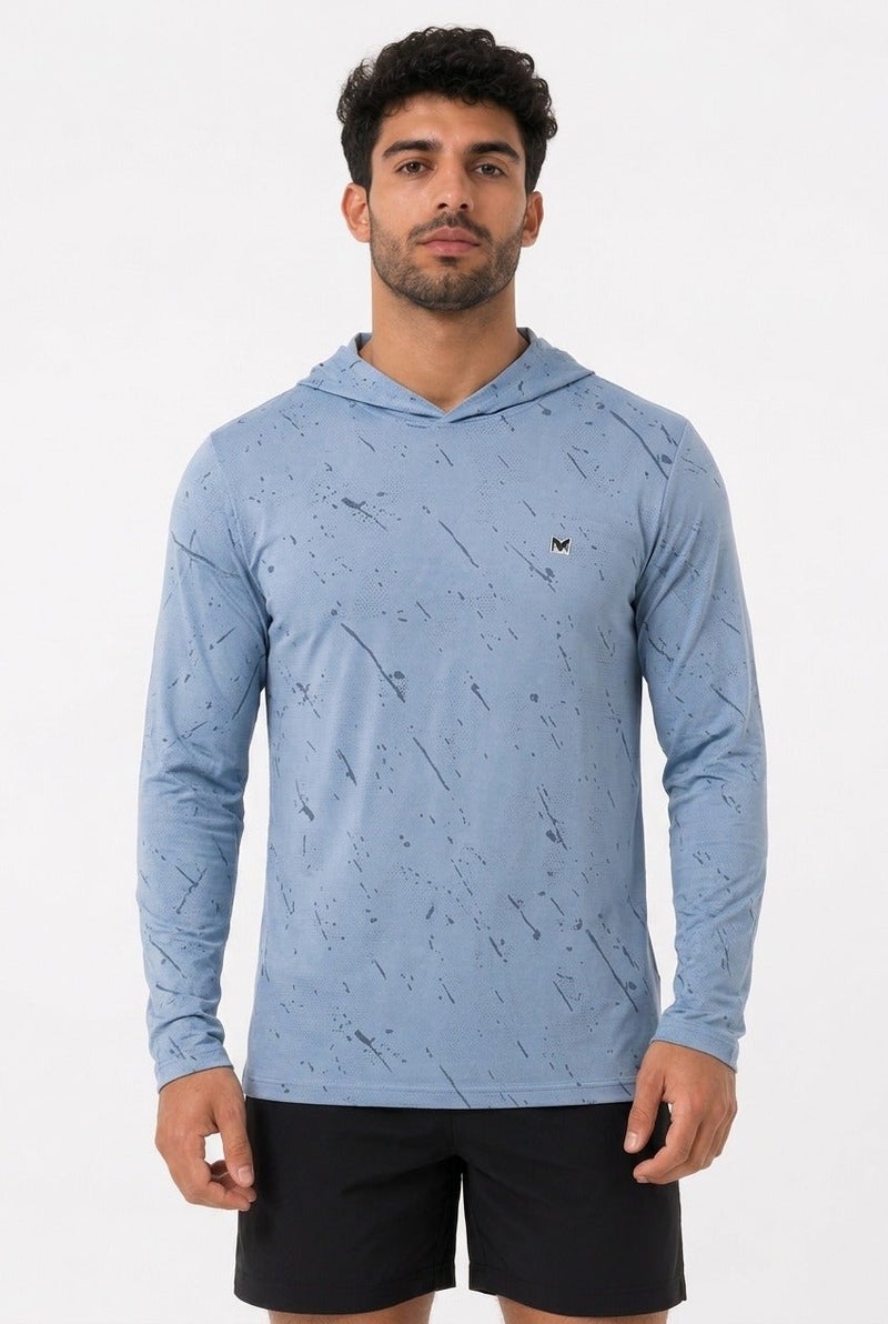 Moveletix Men's Cooling Hooded Training Top Lightweight Blue Ultra Cooling - Image 2