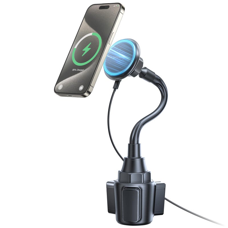 SUPERONE 2025 Upgraded for MagSafe Cup Holder Charger MagSafe Car Mount Charger 15W Fast Charging with Adjustable Gooseneck for iPhone 17 16 15 14 13 12 Pro Max Plus Mini MagSafe Case