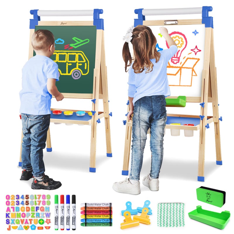 JOYOOSS Easel for Kids Art Easel Kids Easels for ToddlersWooden Kid Easel with Paper Roll Adjustable Magnetic Double Sided Kids Dry Erase BoardBirthday Gifts for 112 Year Old Girls or Boys Blue - Image 2