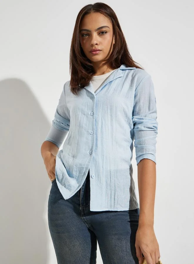 Styli Blue Crinkle Button-Down Shirt