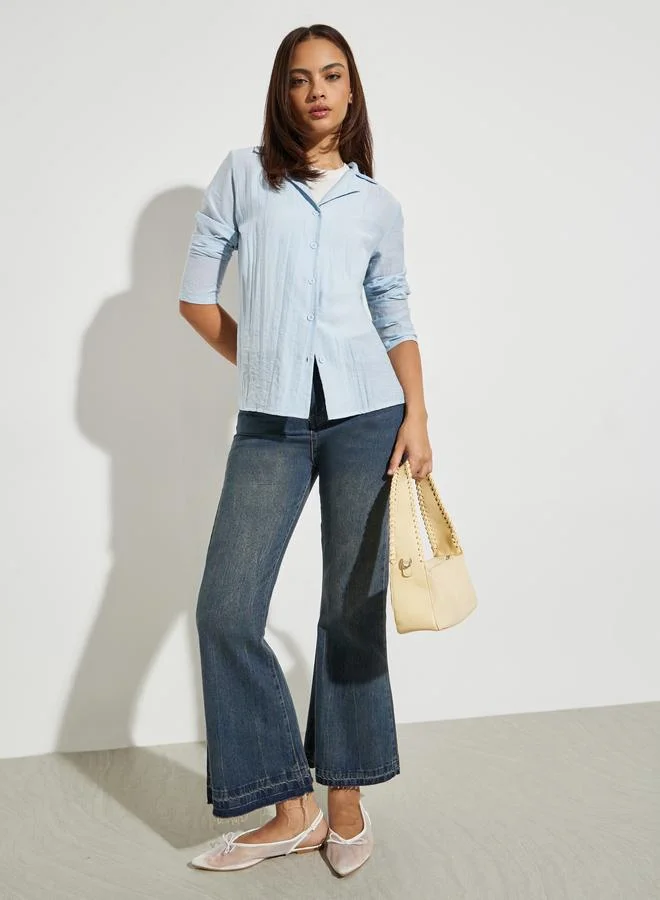 Styli Blue Crinkle Button-Down Shirt