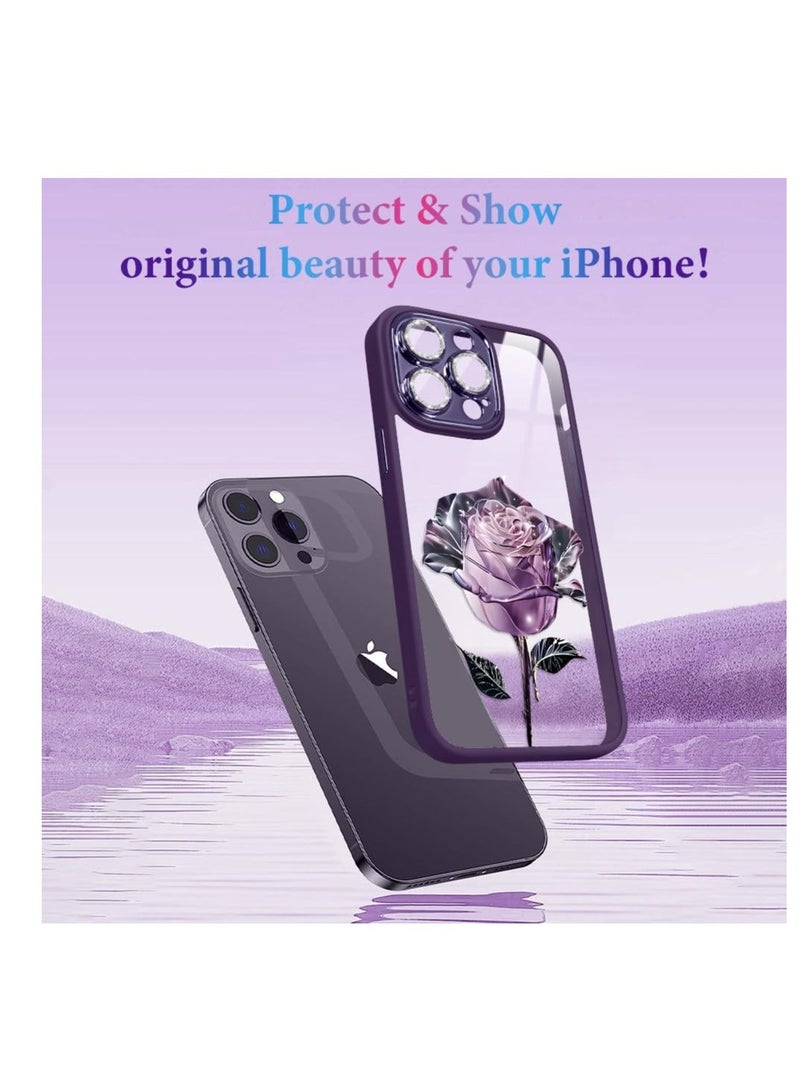 Y&D for iPhone 14 Pro Max Phone Case, Clear with Floral Pattern Design, Shockproof Protective Cover, Glitter Camera Lens Protector, Women Girls  - Image 4