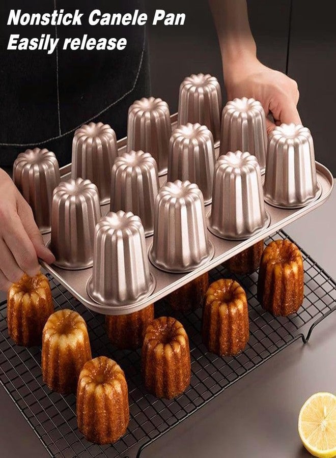 The Love 12-Cavity Nonstick Canele Mold Baking Cake Pan for Bread Muffin Cake Baking Pan, Gold - Image 3